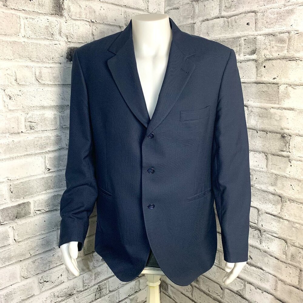 Christian Dior Vintage 90s Sport Coat Blazer 44 Navy Wool Preppy 3 Button Jacket